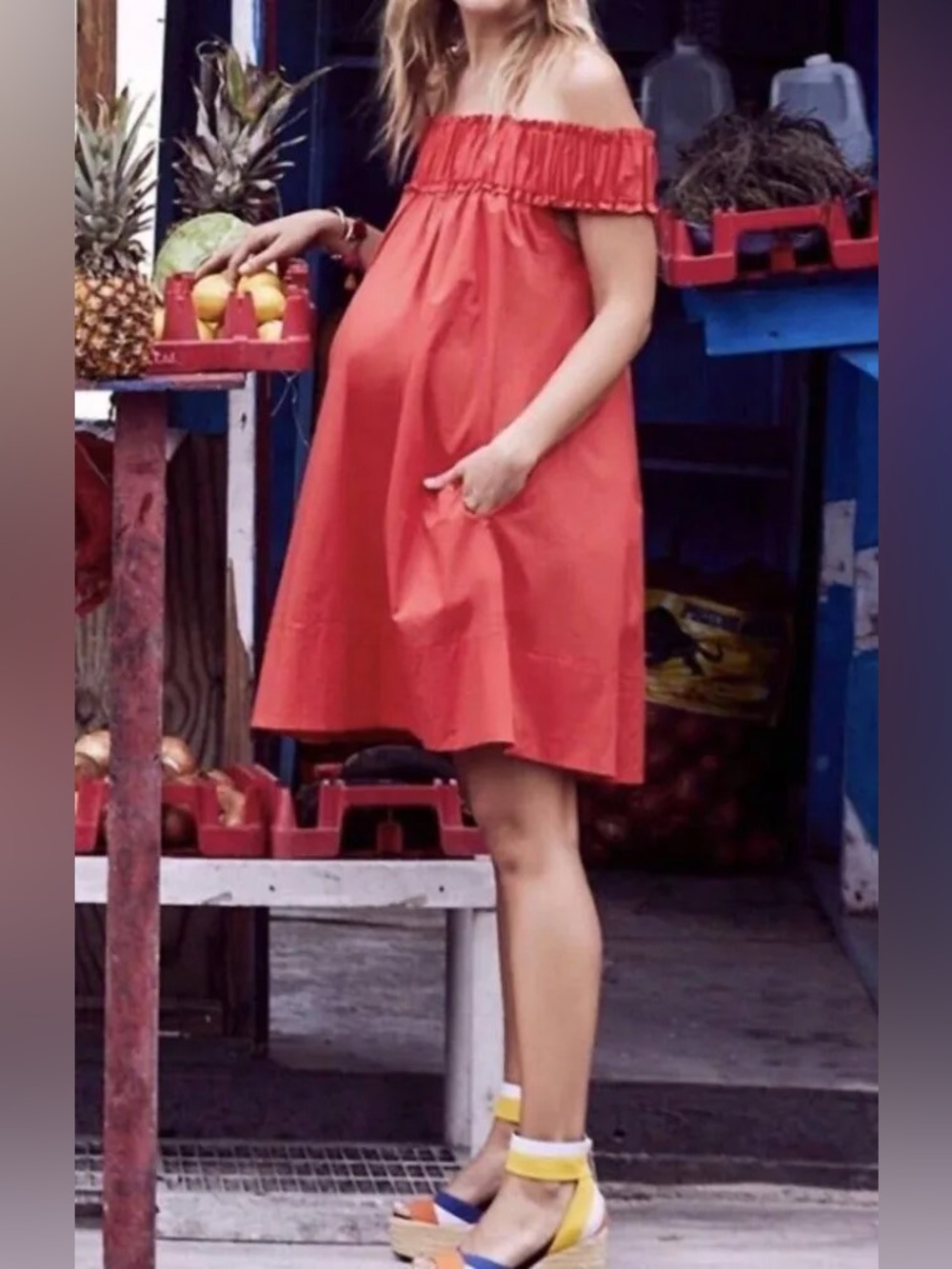 Hatch Off-Shoulder Coral Mini Dress